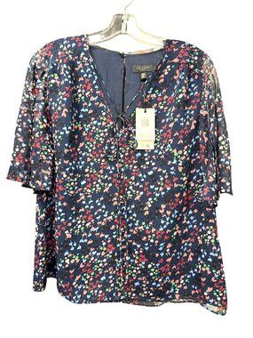 Ted Baker Flutter Sleeve Heart Print Blouse $150 New